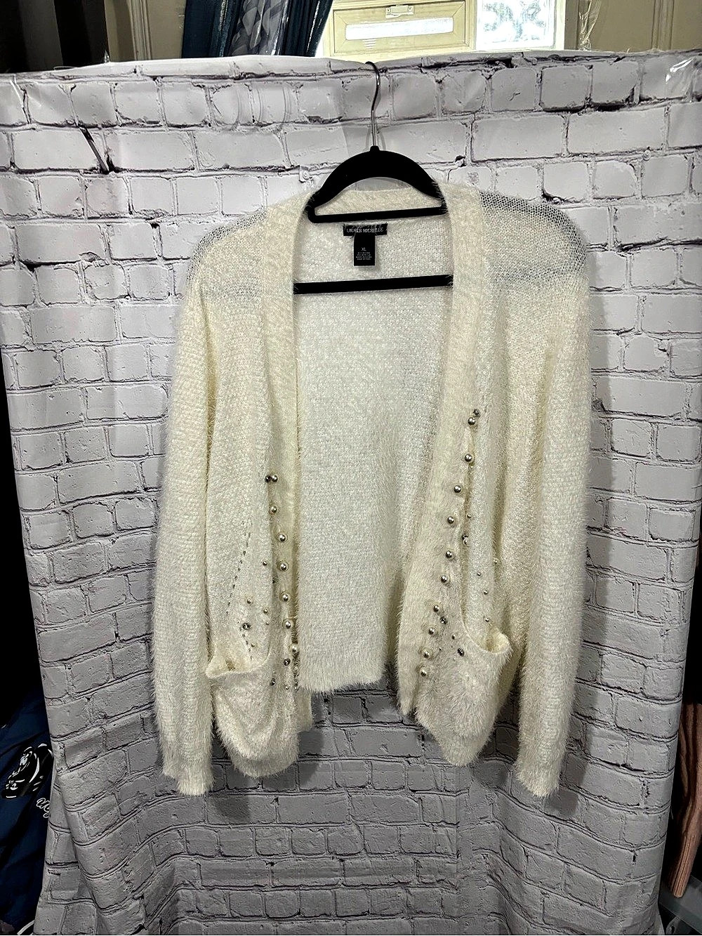Lauren Michelle Beaded Cardigan White XL
